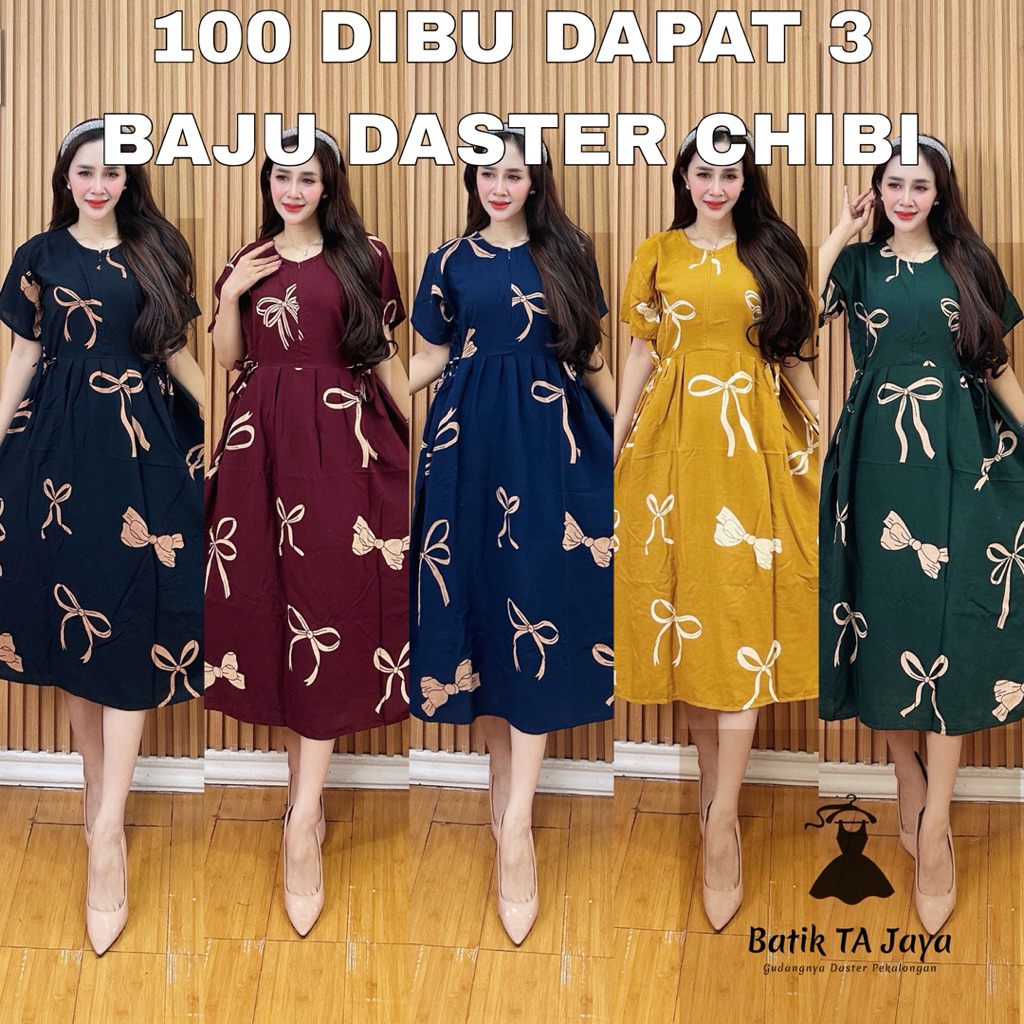 100 RIBU DAPAT 3 BAJU DASTER CHIBI MOTIF RIBBON // DASTER RAYON CHIBI MOTIF PITA // DASTER RAYON KEK