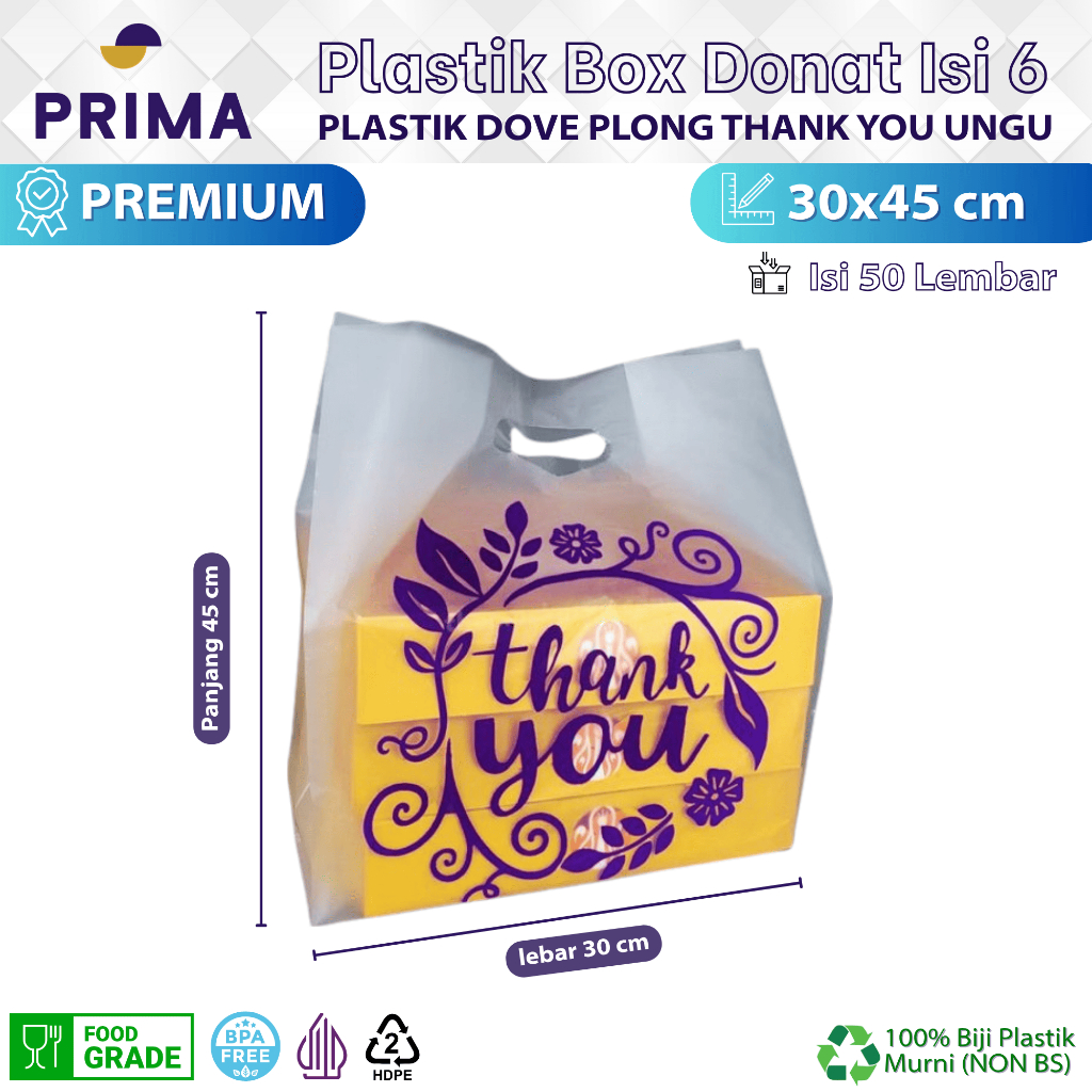Kantong Plastik Dove 30x45 cm Plong Motif Thank You isi 50 pcs untuk Kemasan Box Donat JCO isi 6