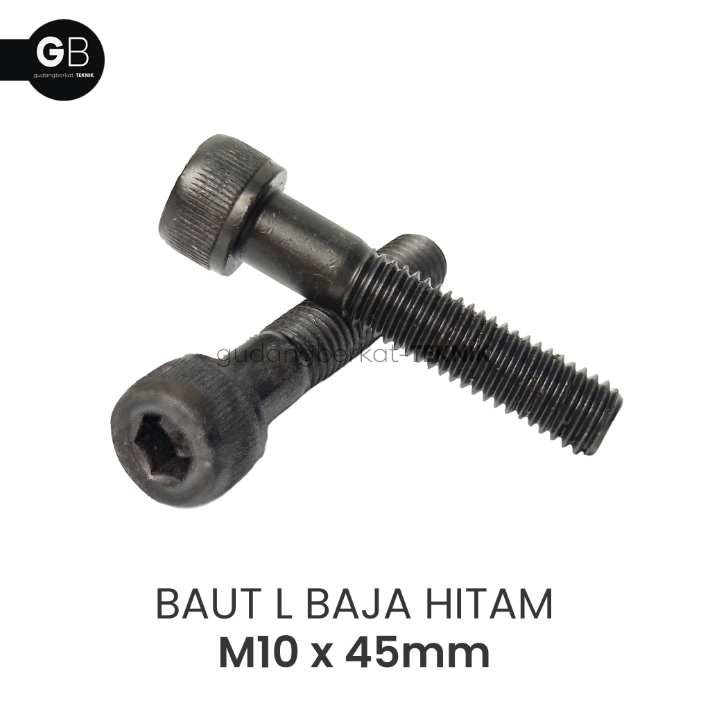 Baut L M10x45 / Baut Kunci L 10x45 Baja Hitam M10 x 45