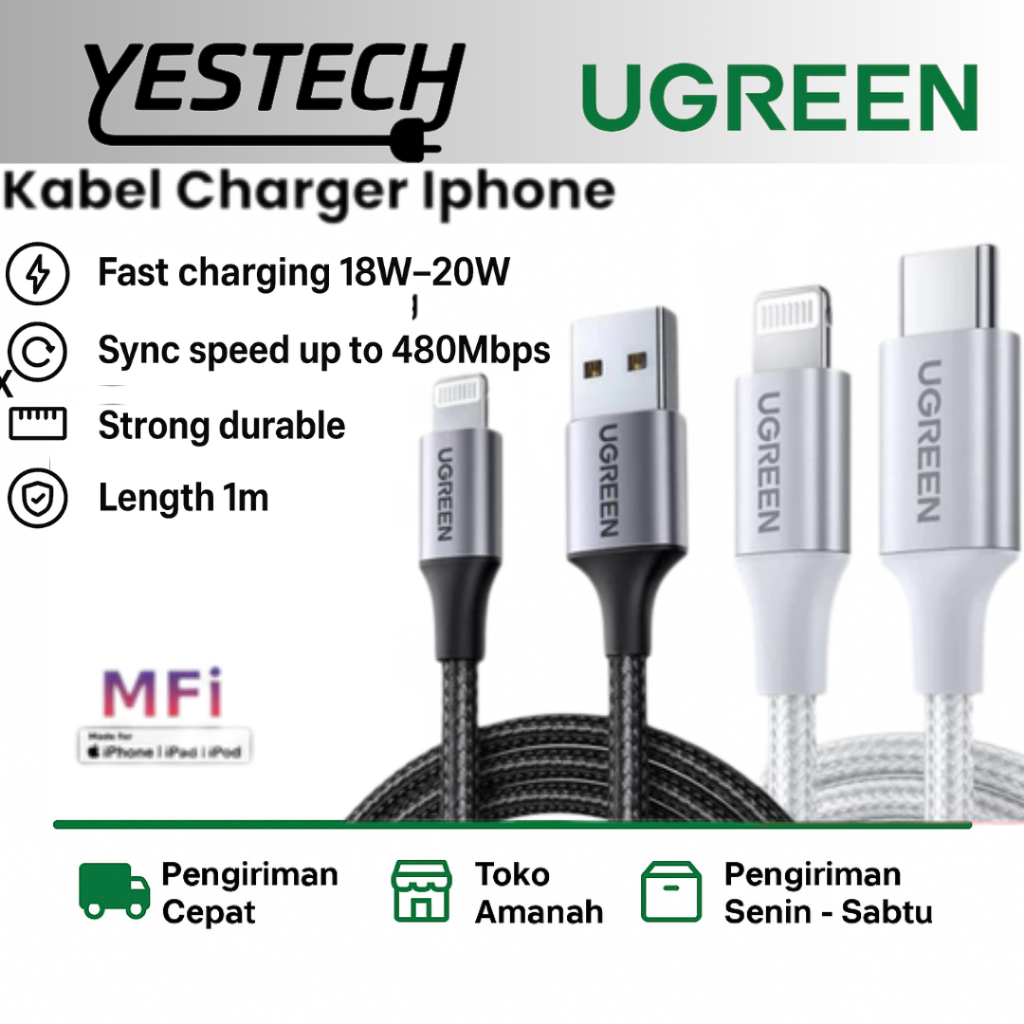 Ugreen MFi USB & USB C To Lightning Fast Charging iphone 7 8 X 11 12 13 14 ipad