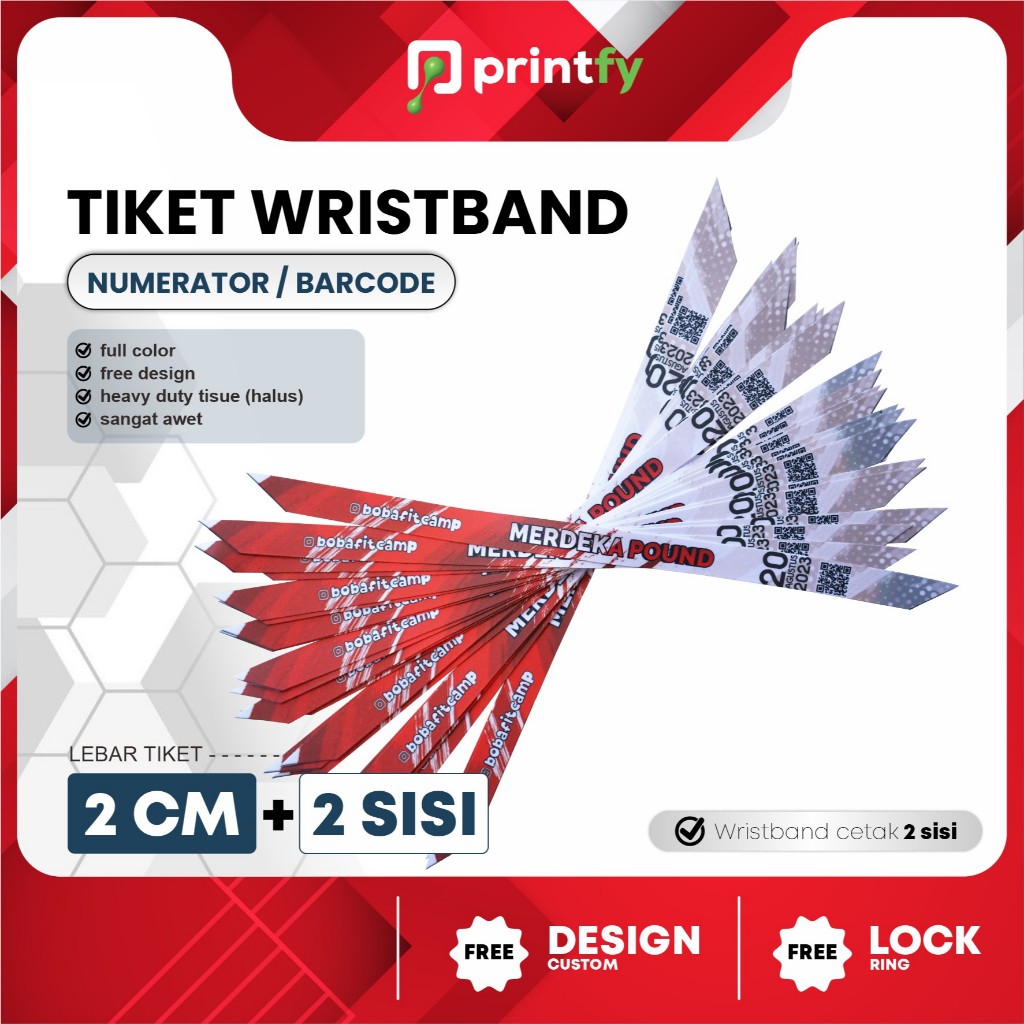 Tiket Wristband Custom + Barcode - 2 cm - 2 sisi / Gelang Lanyard / Gelang Konser