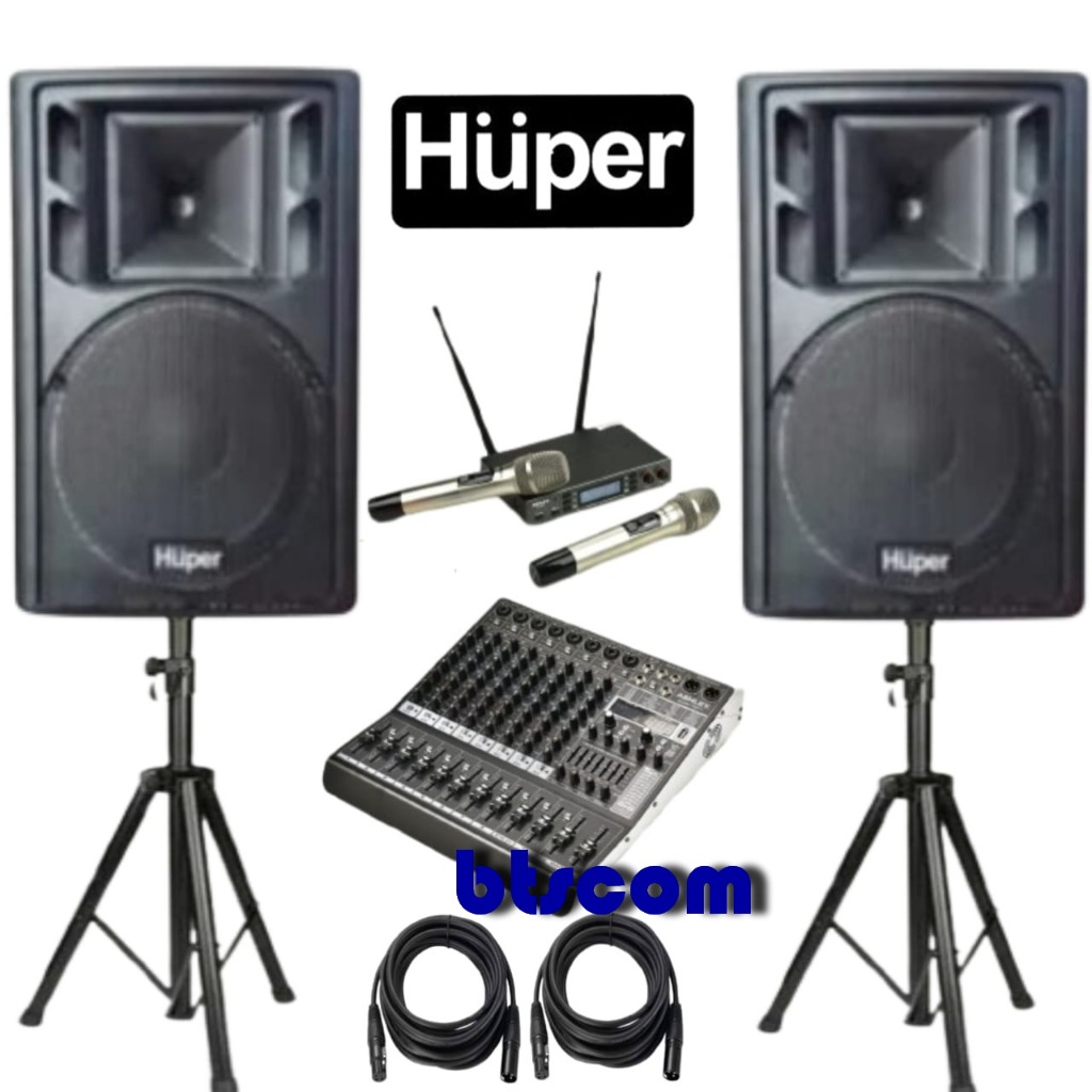 Paket Sound System Huper HA400 15Inch Aktif Komplit Mixer Ashley Super M8 PRO Dan Mic Wireless Ashle