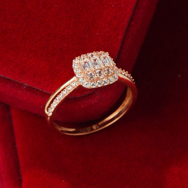 Cincin Size 18 Emas 17K Model Kotak Rose Gold 00000667