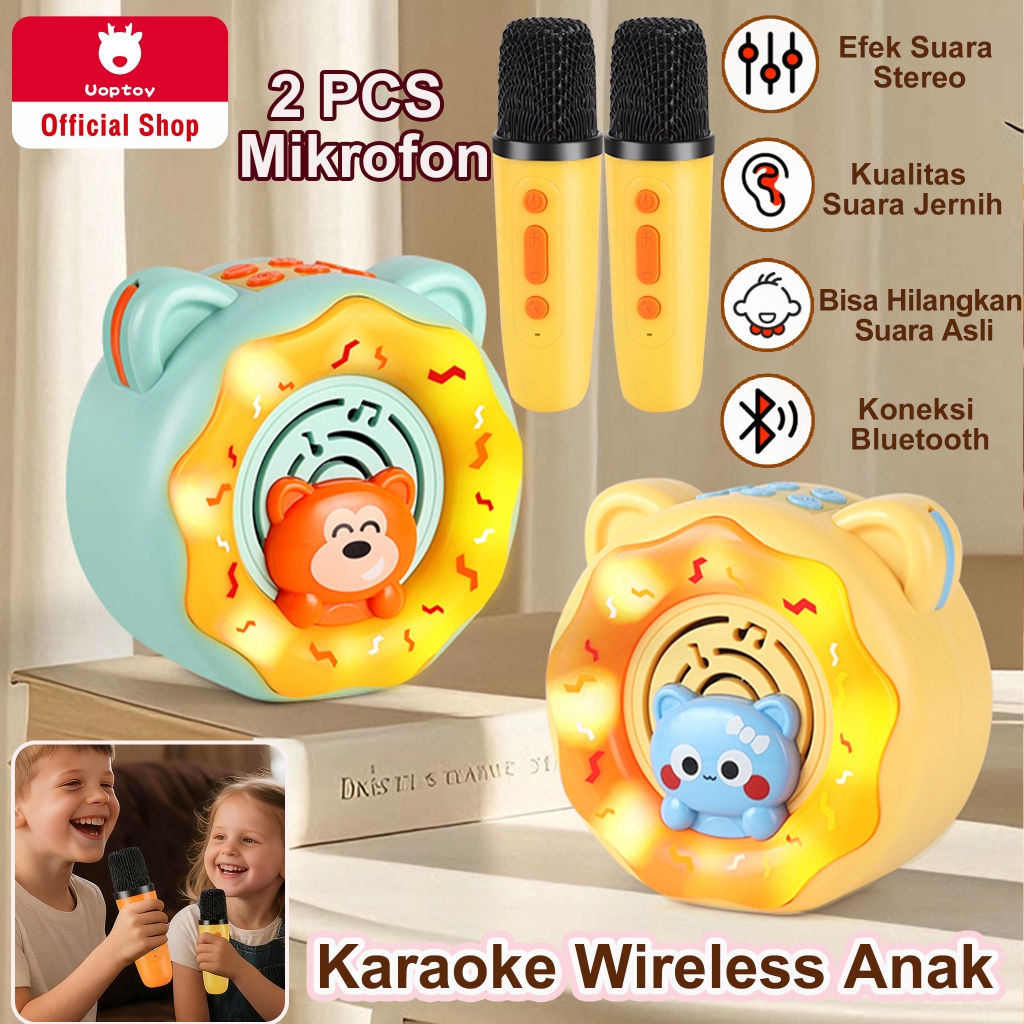 Uoptoy Speaker Karaoke Anak Bluetooth Mainan karaoke anak Speaker bluetooth 2Mic Mainan Mikrofon Ana