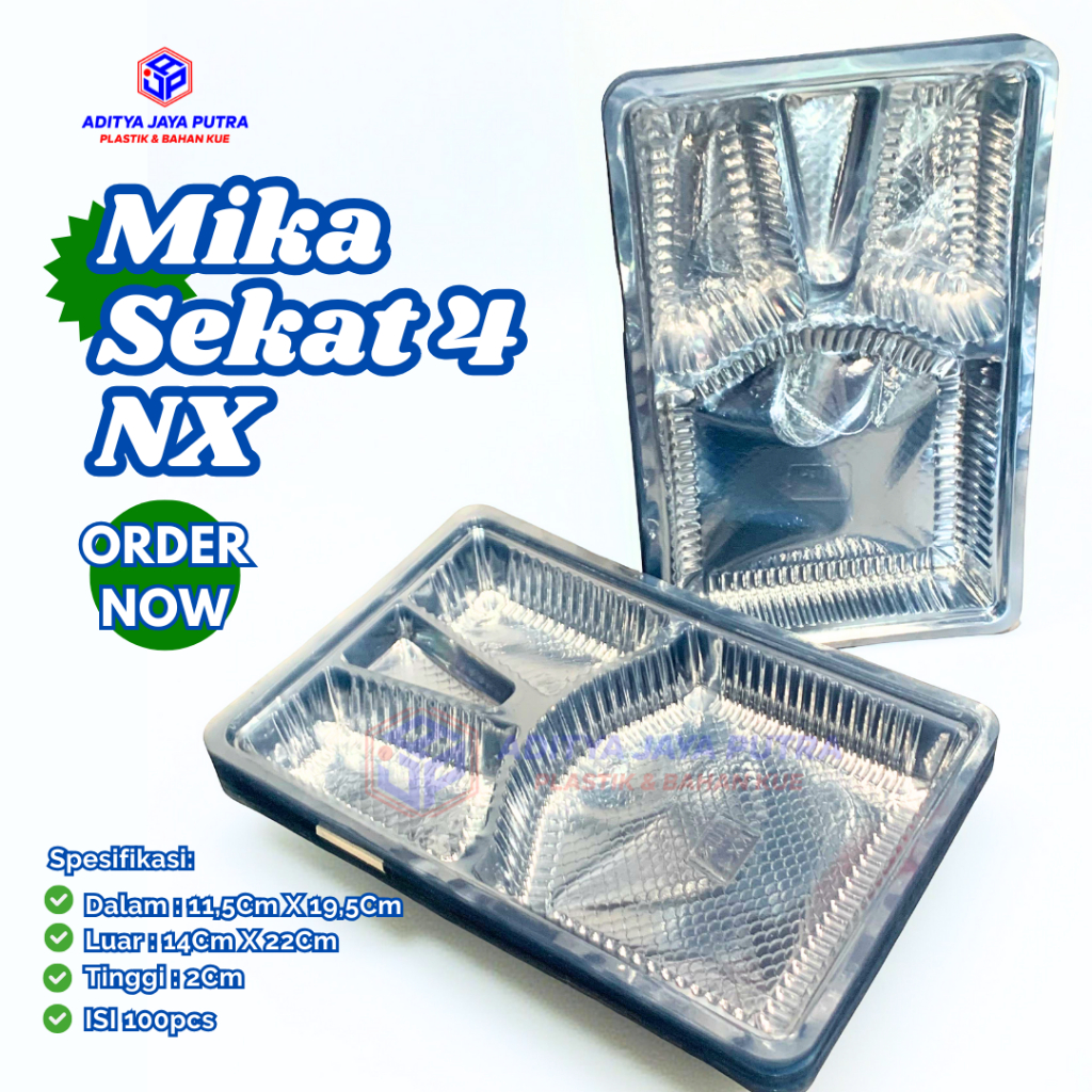 (isi 100) Mika Telur / Nx Segi / Mika Lauk Persegi Panjang Sekat 4 / Mika Catering / Mika Kotak / Mi