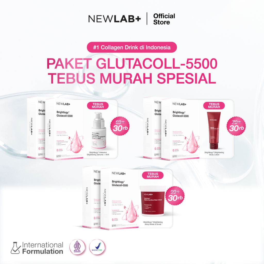 [SPESIAL TEBUS MURAH BODY CARE 30RB] NEWLAB Paket 2 Box Brightlogy GlutaColl-5500 | Minuman Collagen