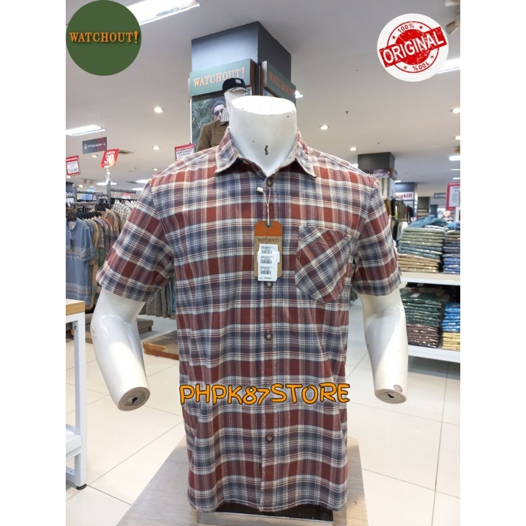 WATCHOUT KEMEJA PENDEK PRIA KOTAK-KOTAK,KEMEJA PENDEK PRIA ORIGINAL