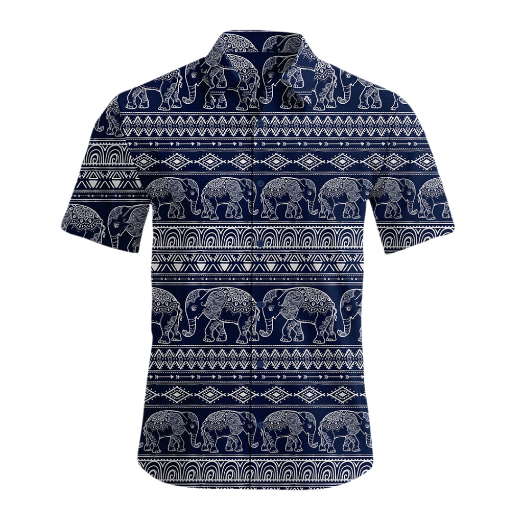 Highseas - Kemeja Pria Motif Tribal Gajah Thailand Biru - FYRI