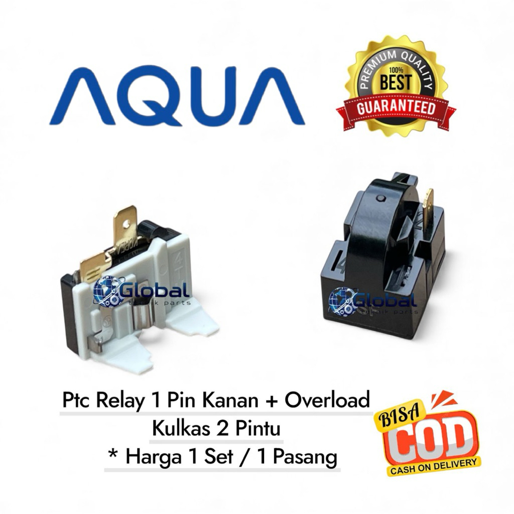 [1 Set ] Ptc Relay 1 Pin Kanan + Overload Kulkas 2 Pintu / Relay kulkas AQUA 2 Pintu