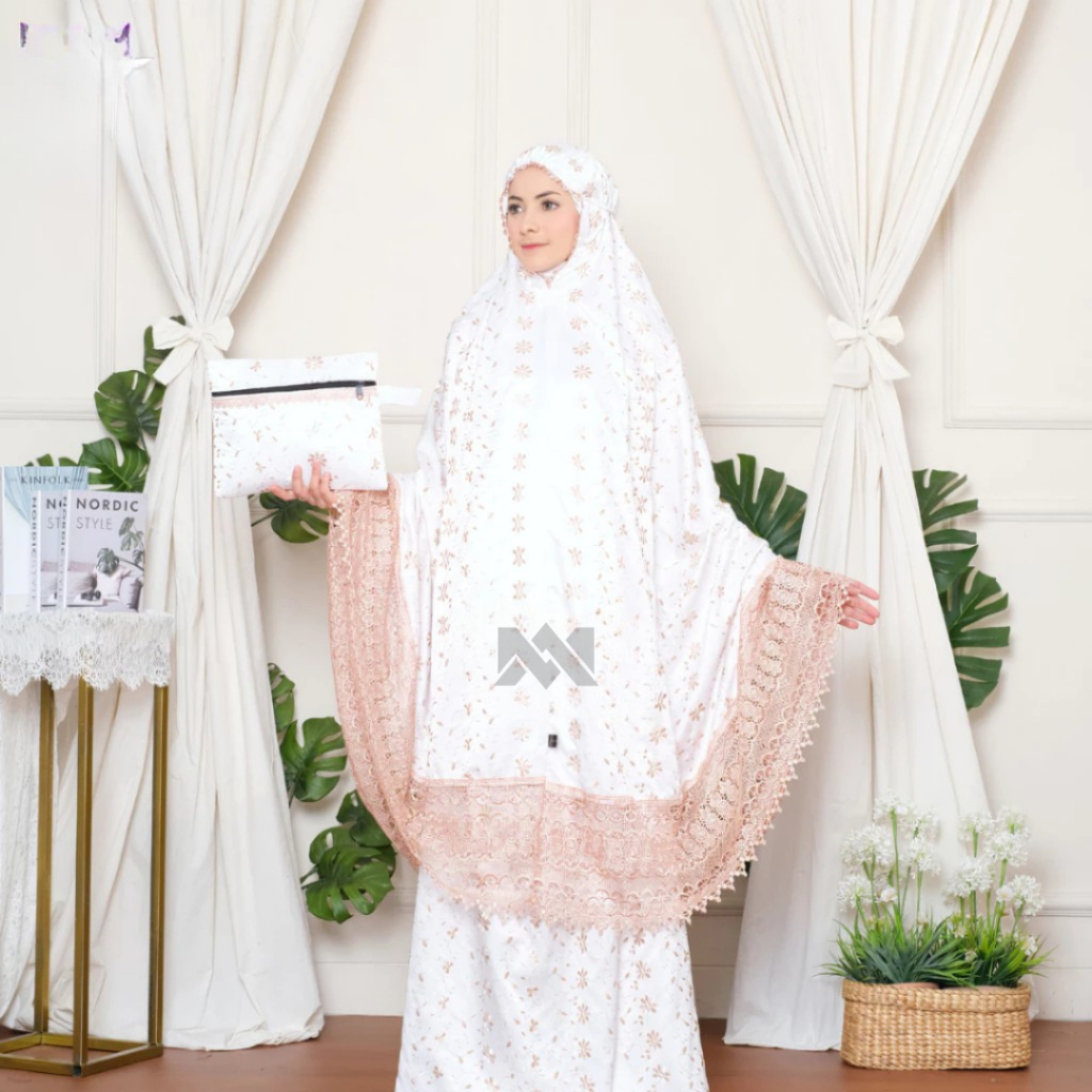 MARVA - Mukena Sutra Mewah Bordir Bunga Prada Dewasa Jumbo + Tas Eksklusif