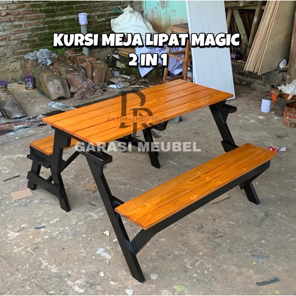 Kursi Magic Lipat Bisa Jadi Meja 2 In 1 / Kursi Taman / Meja Taman / Kursi Lipat / Meja Cafe / Meja 