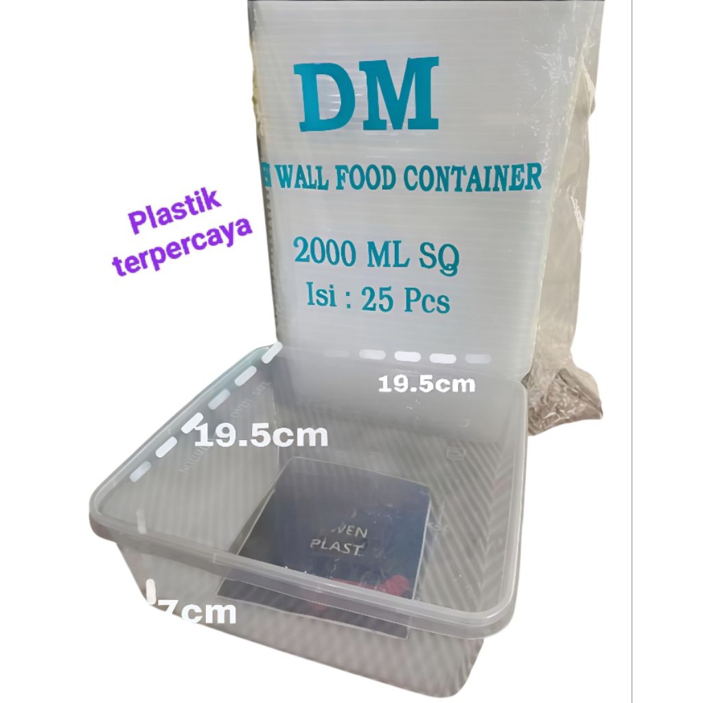 Isi 25pcs THINWALL 2000ml SQ+mika sekat 4 / thinwall box kotak makan plastik tahan panas mi...