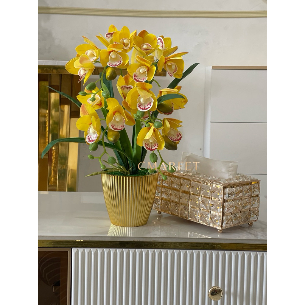 anggrek cymbidium semi latex dg vas gold melamin