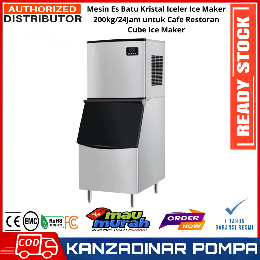 Mesin Es Batu Kristal Iceler Ice Maker 200kg/24Jam untuk Cafe Restoran Cube Ice Maker