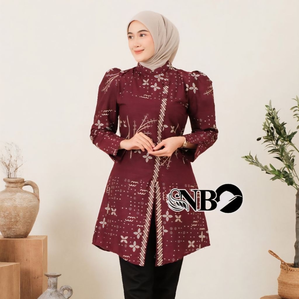 Tunik Batik Wanita Muslim Premium | Baju Batik Wanita Lengan Panjang | Baju Batik Wanita Elegan Untu