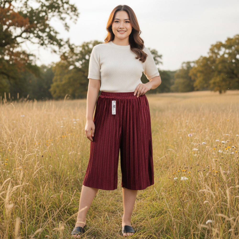 Celana Pendek Wanita Kulot Plisket Bludru 7/8 Ukuran Jumbo plester midi skirt velvet mewah