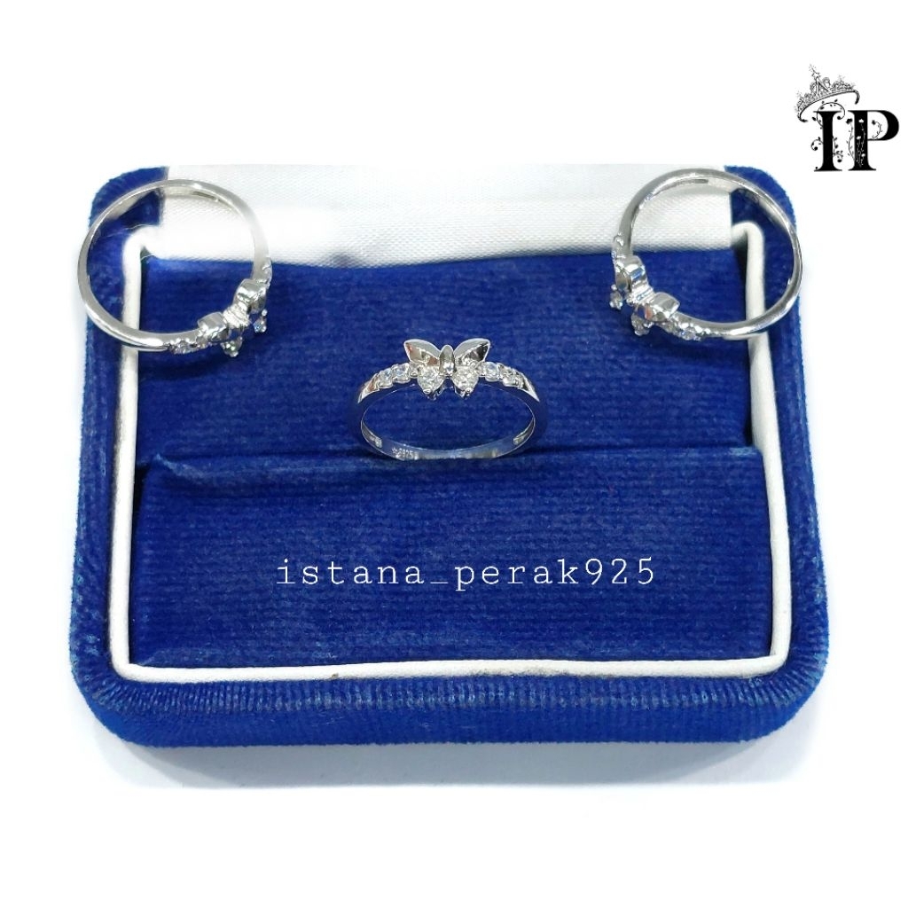 Cincin Anak Remaja Perak Wanita Asli Silver 925 Lapis Emas Putih Model Kupu Kupu- Cincin Anti Karat