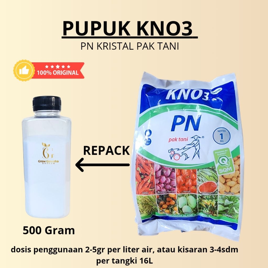 PUPUK KNO3 PN KRISTAL || KNO3 PAK TANI || PUTIH KRISTAL || REPACK || ORIGINAL || 500 GRAM