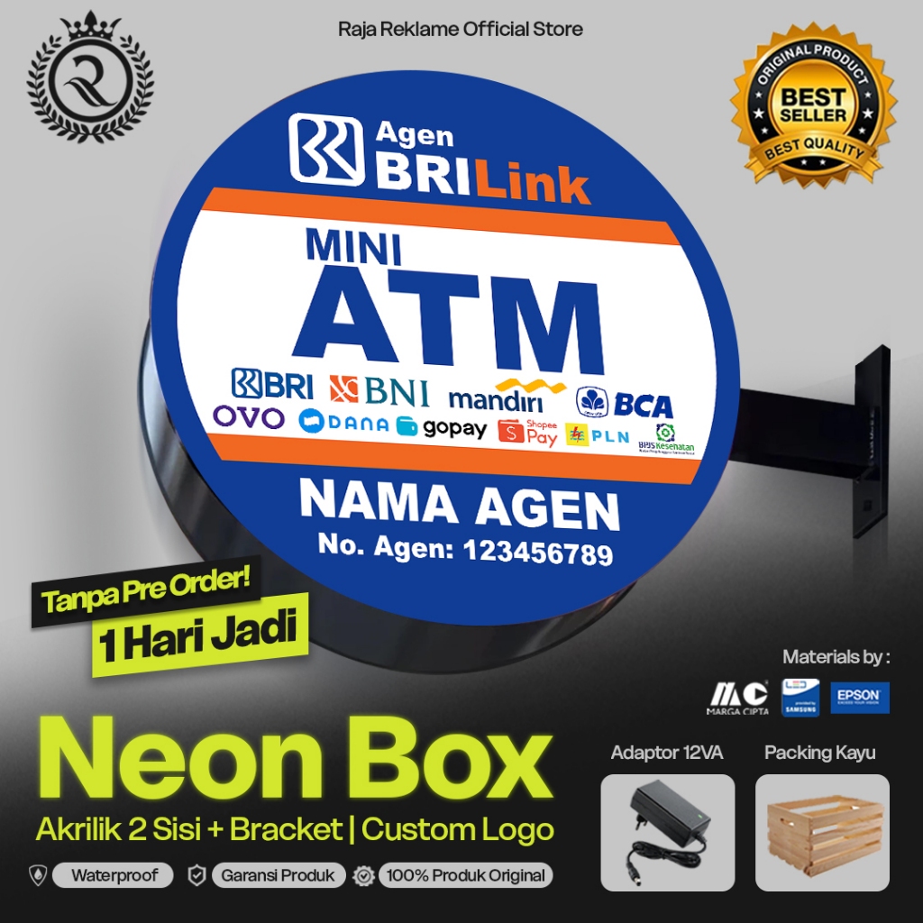 Neon Box Agen BRILink | Neon Box Outdoor Akrilik 2 sisi Siap Pasang