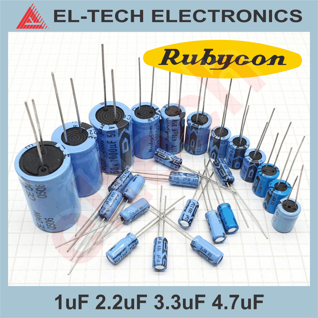 Capacitor 1uF 2.2uF 3.3uF 4.7uF 10V 16V 25V 50V Rubycon Rubicon Electrolytic Elektrolit Kapasitor Ko