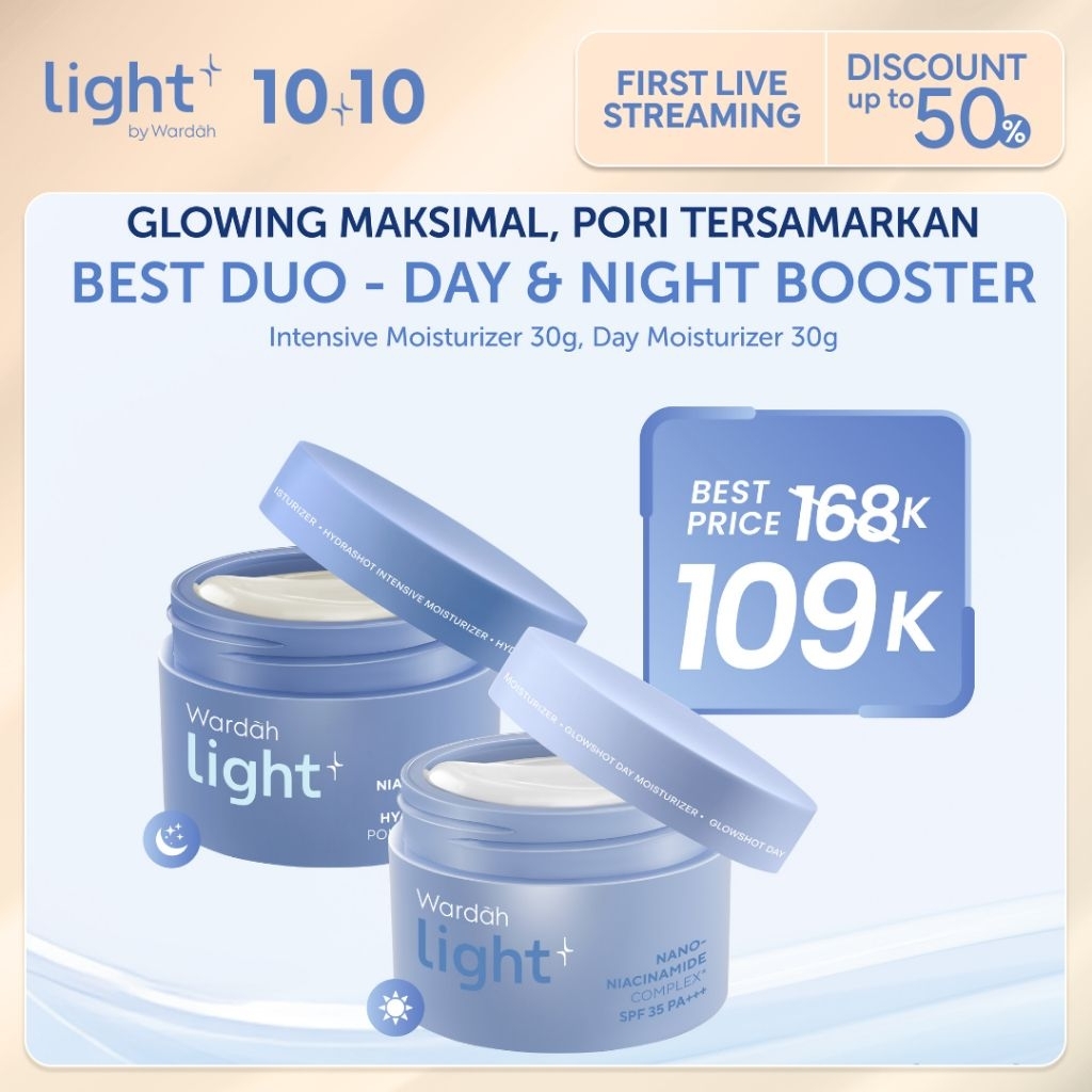WARDAH Light+ Best Duo Hydraglow Moisturizer - Glowshot Moisturizer 30g| Memudarkan flek | Perawatan