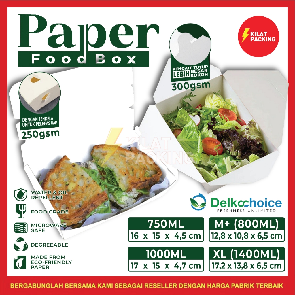 Paper Lunch Rice Box Food Pail Kotak Lunch Box Tempat Makan Kemasan Take Away Satuan Delkochoice