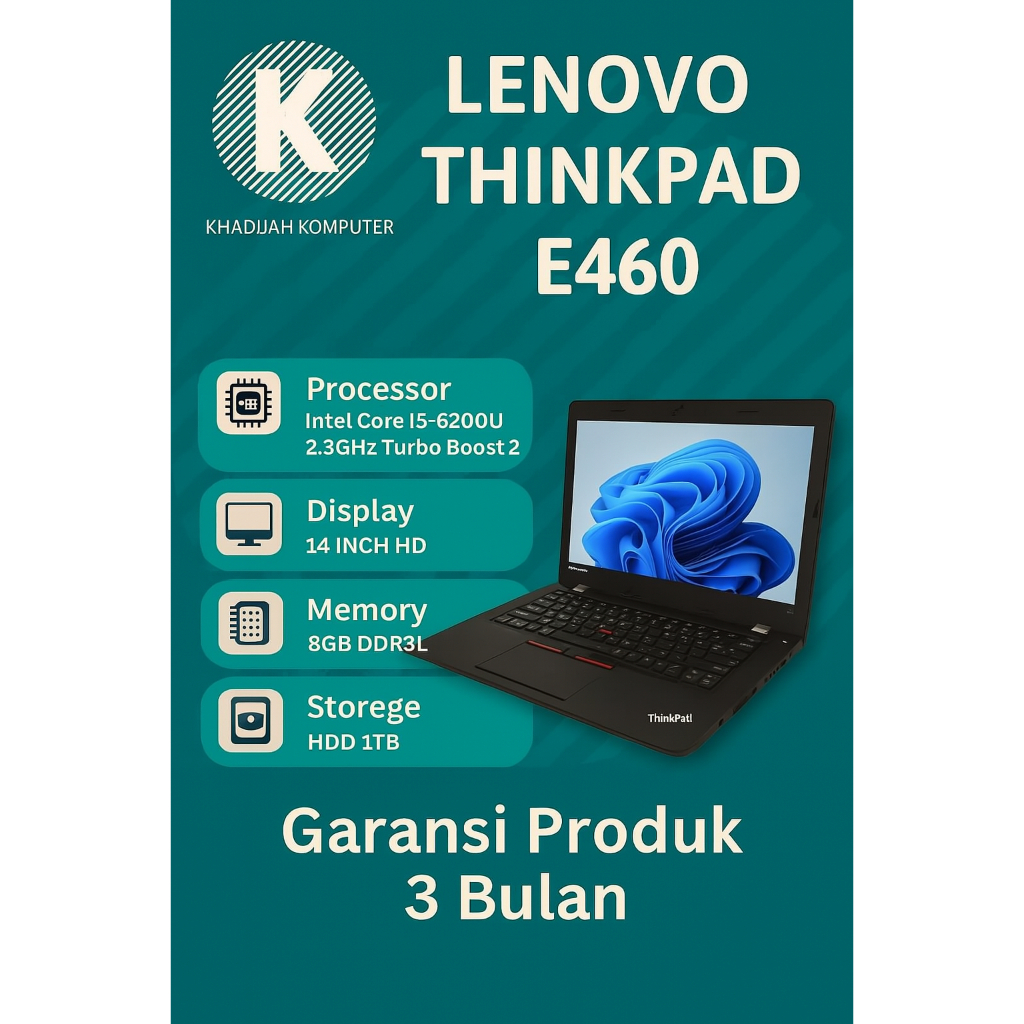 Laptop Lenovo Thinkpad E460 core i5 gen 6 FHD I Ram 8gb Hdd 1tb