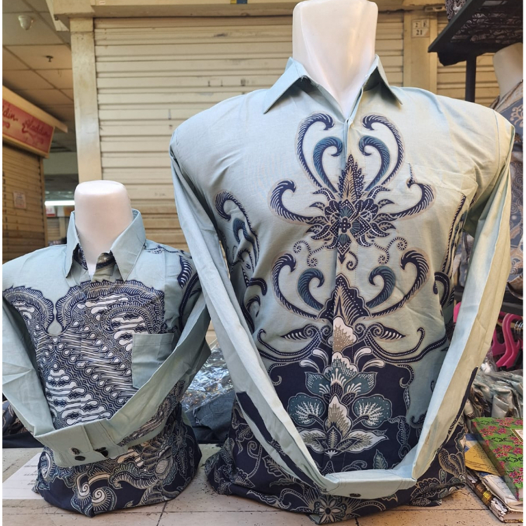 ATTRACTION Tosca Muda Navy Baju Couple Batik Ayah Anak Katun Premium Lengan Panjang Pakai Furing Mot