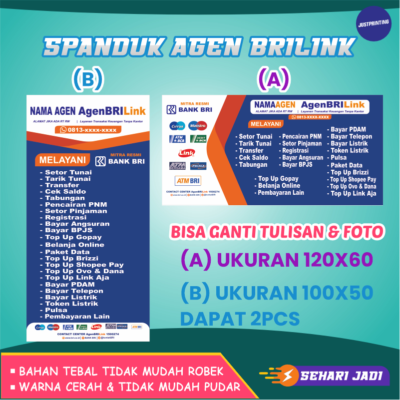 Spanduk Banner Brilink 100x50cm dapat 2 pcs