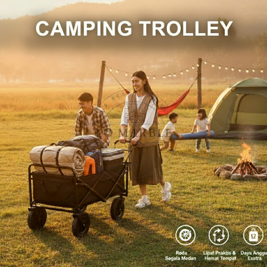 Troli Barang Outdoor Trolley Camp Wagon Keranjang Belanja Brake Troli Piknik Besar Roda Besar
