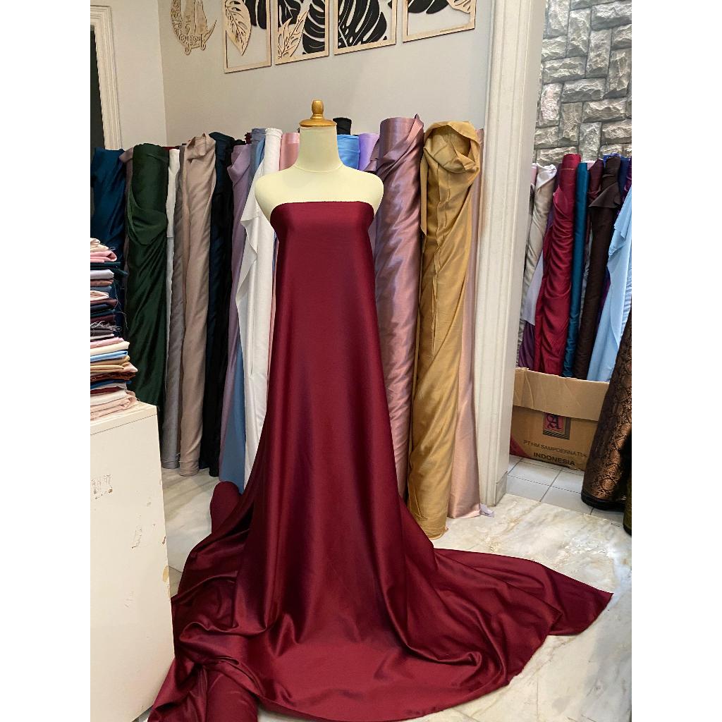 Bahan Kain Satin Velvet Premium Warna Merah Maroon Marun