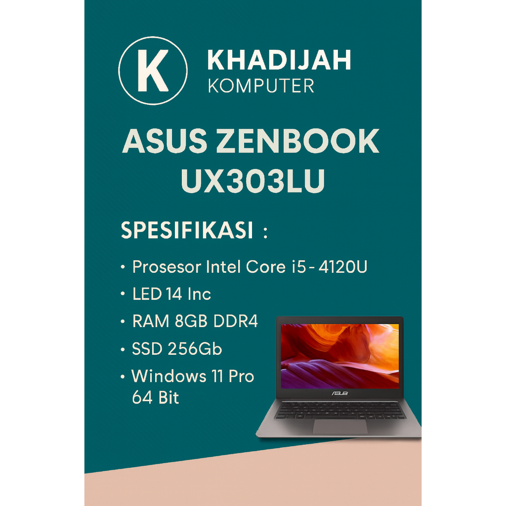 Laptop second Asus Zenbook UX303LU, Core i5-4120U, #DualVga, Ram 8Gb/256Gb, Seri Baru, Ngebut, Super