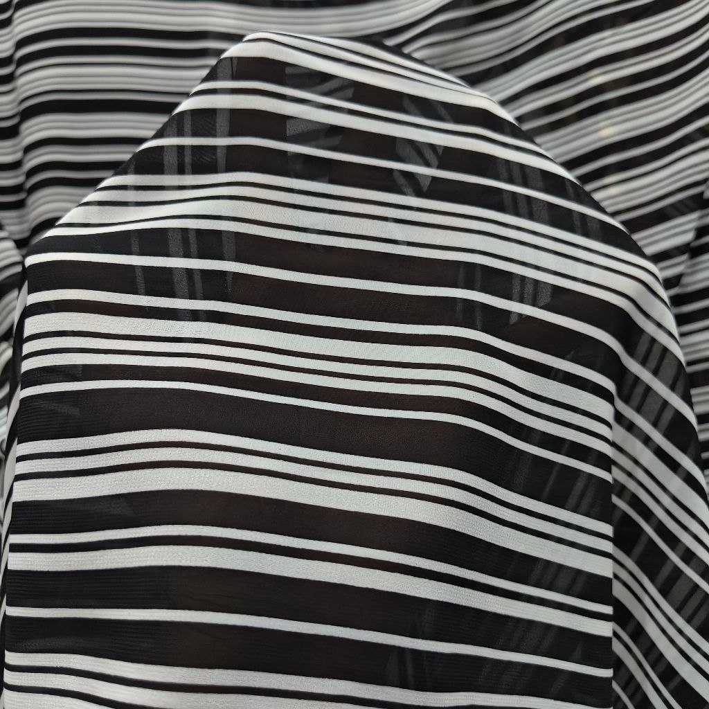 KAIN SIFON CERUTY PREMIUM MOTIF SALUR WARNA PUTIH DASAR HITAM - KAIN SIFON MOTIF GARIS - KAIN MOTIF 