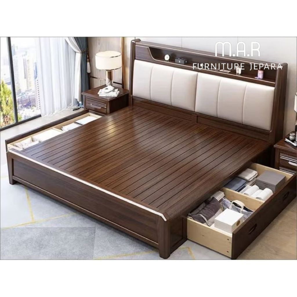 Tempat tidur kayu jati - dipan minimalis kayu jati - tempat tidur mewah - tempat tidur minimalis - d