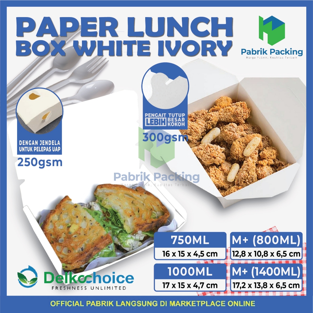 Paper Lunch Box Rice Box Food Pail Kotak Tempat Makan Kemasan Take Away Satuan Delkochoice