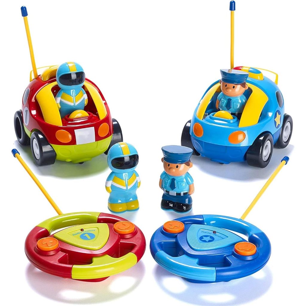 PREXTEX Cartoon Remote Control Car - 2-Pack Police and Race Car Toddler Toy