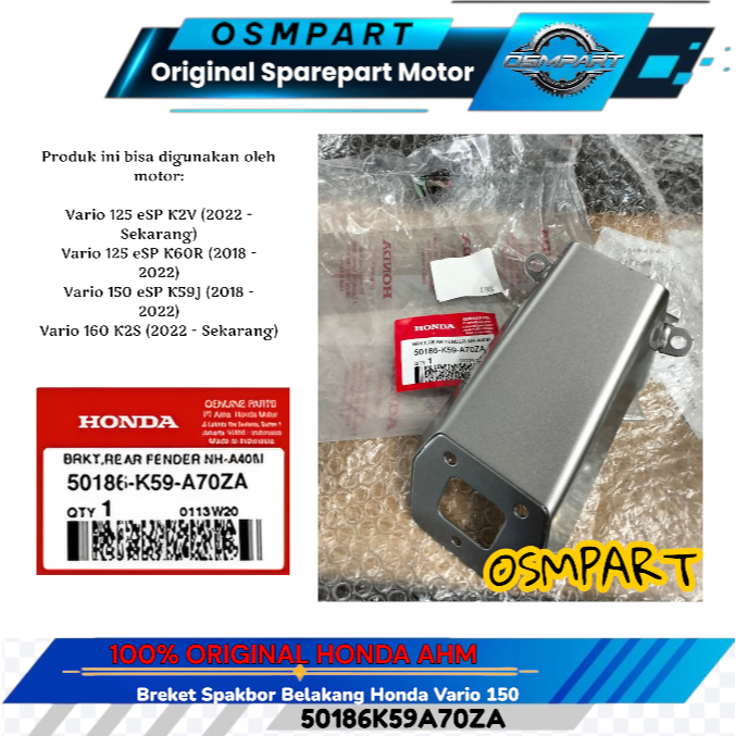 BRACKET SPAKBOR SLEBOR BELAKANG VARIO 125 150 160 HONDA 50186K59A70ZA ORIGINAL