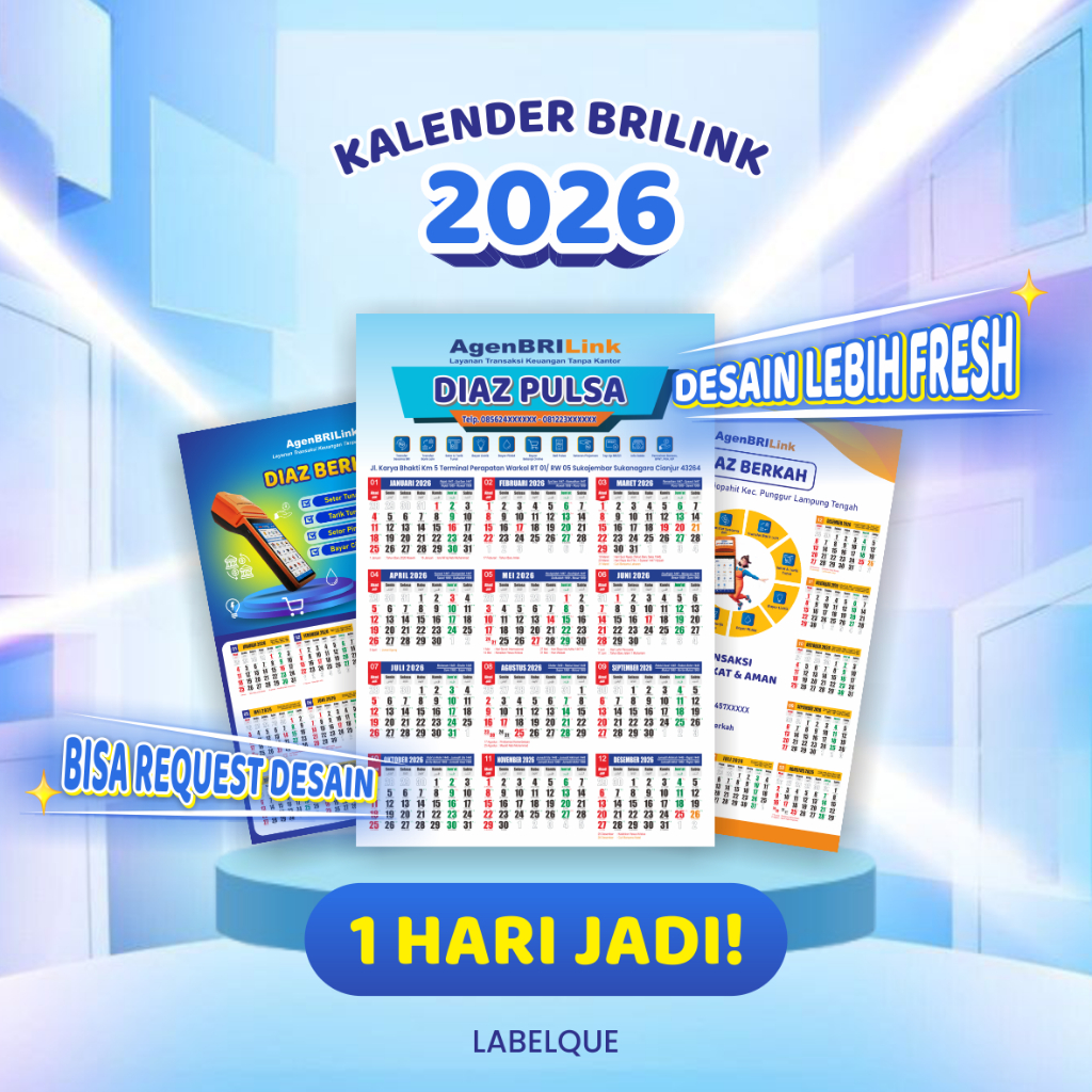 1 HARI JADI BISA REQUEST DESAIN - Kalender Dinding Agen Brilink 2026 BRI Custom