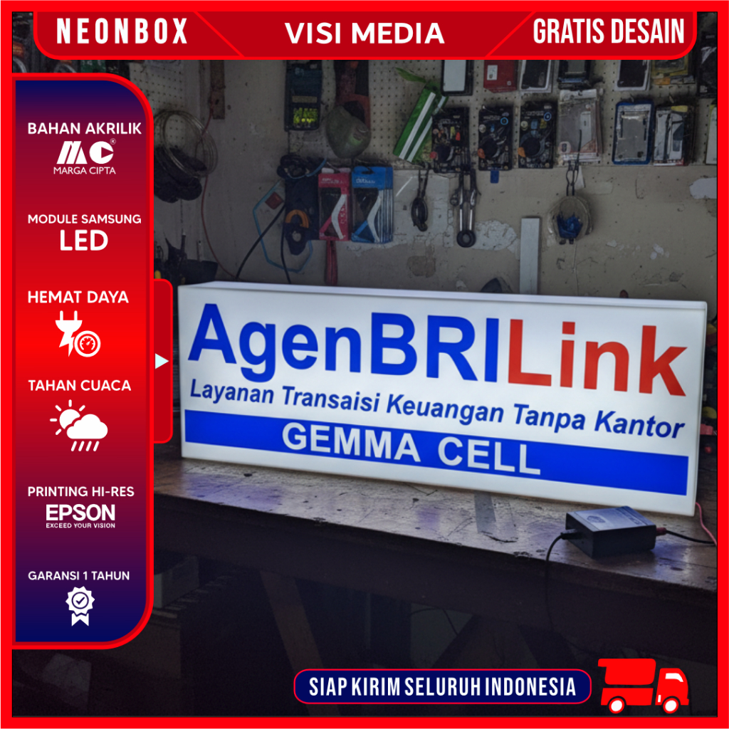 Neon Box LED Akrilik BRILINK Custom Neonbox Custom BriLink Outdoor Tahan Cuaca Lengkap Siap Pasang