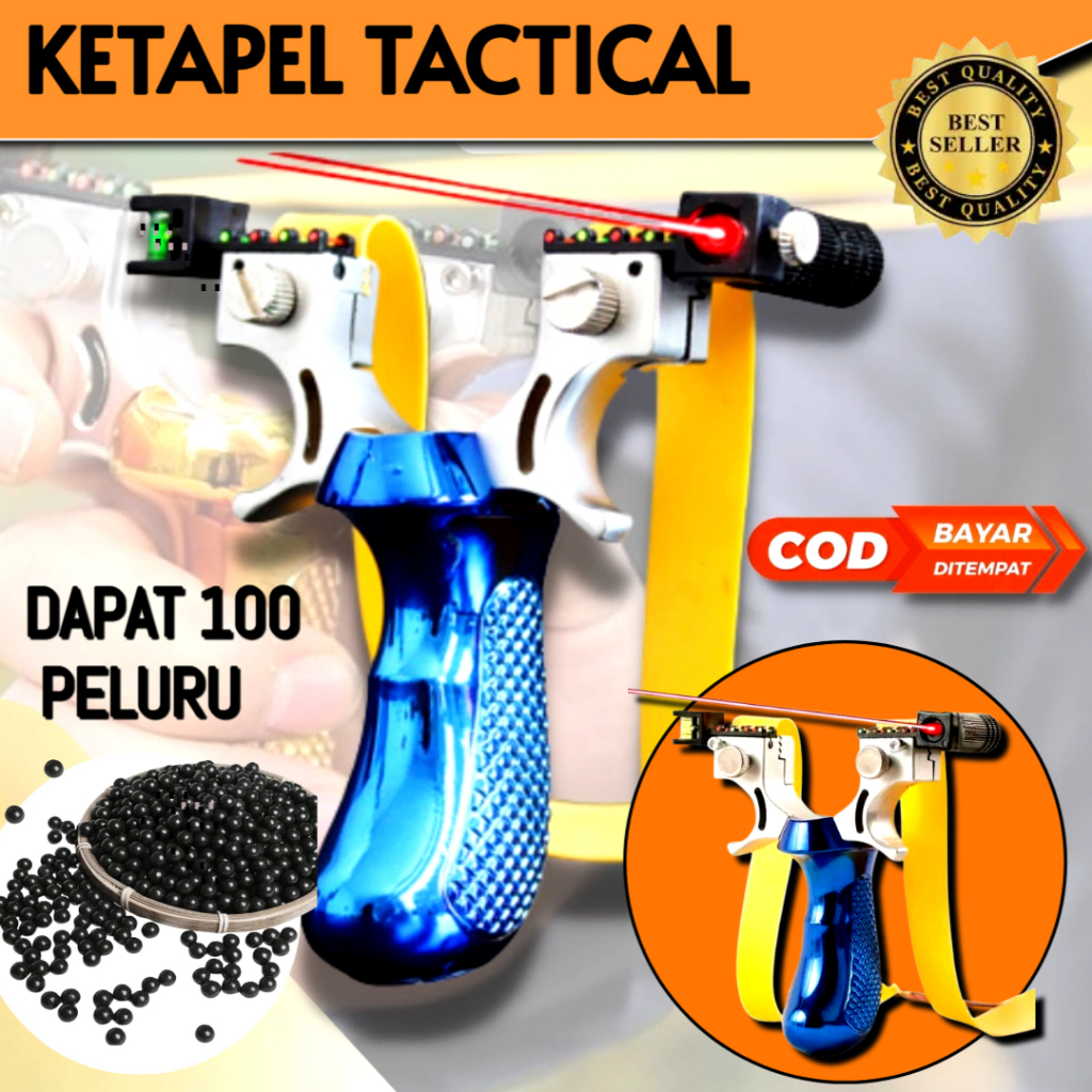 Ketapel Tactical Laser Premium Dengan 100 Peluru/KETAPEL BERBURU IKAN DIHUTAN HIKING KOKOH KWALITAS 