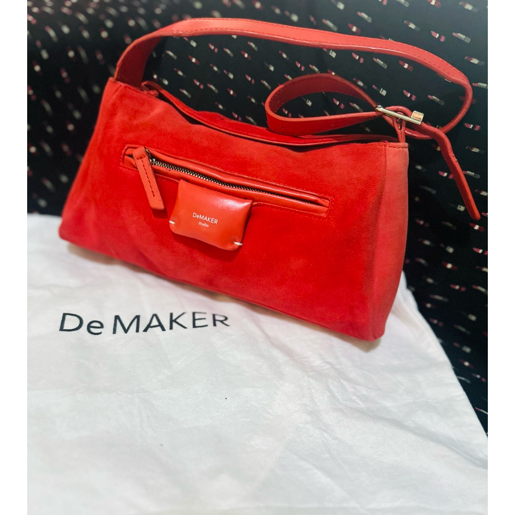 tas de maker demaker bicorn suede shoulder bag