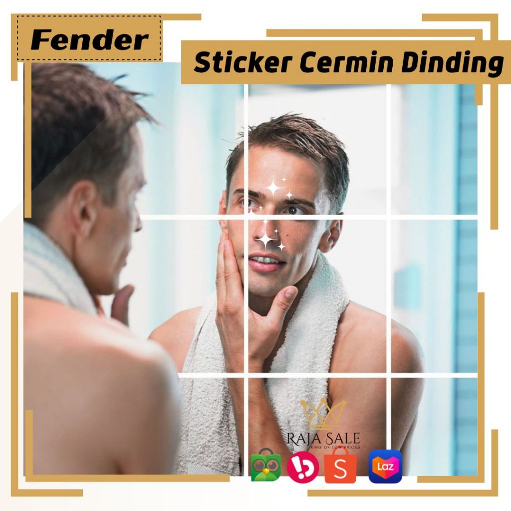 Wallpaper Sticker Cermin Dinding, Stiker Kaca Tempel Dinding Kotak Murah 9 PCS