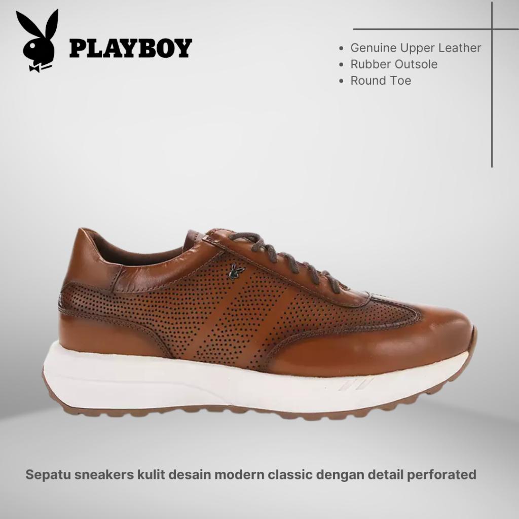 SEPATU PLAYBOY ORIGINAL SNEAKERS KULIT CASUAL PRIA COKLAT PL17