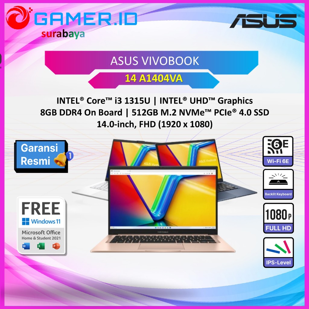 LAPTOP ASUS VIVOBOOK 14 A1404VA I3 1315 8GB 512GB 14.0FHD