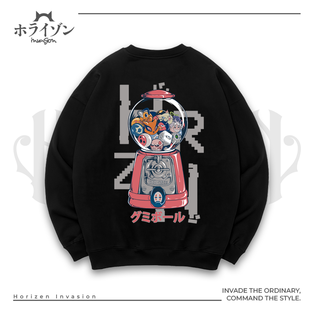 Horizen Invasion Crewneck Game Gumball Machine - 100% Cotton Fleece 280gsm