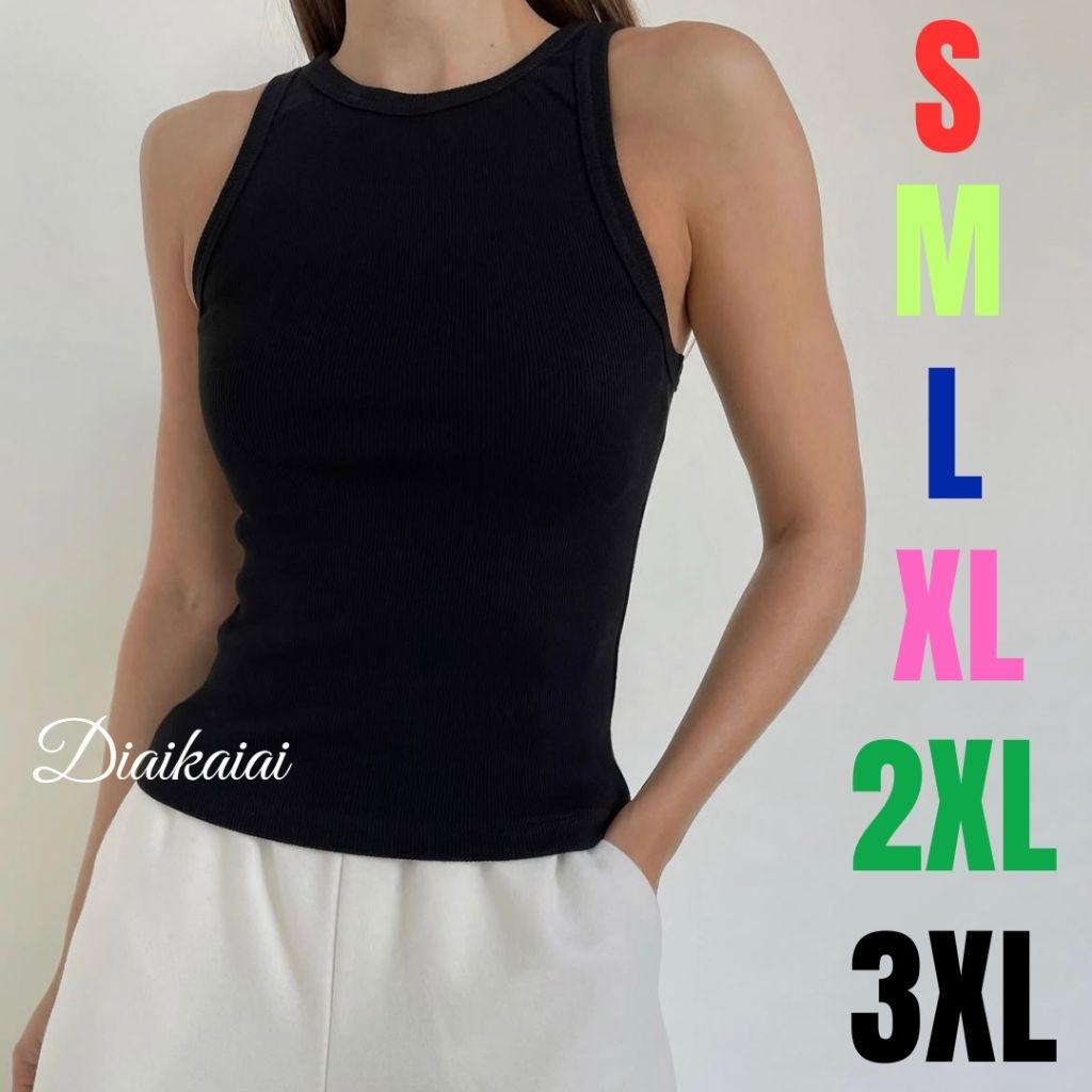 DOVI TOP - Halter Rib Tanktop Wanita Premium Korean Basic Strecth Tanktop Jumbo