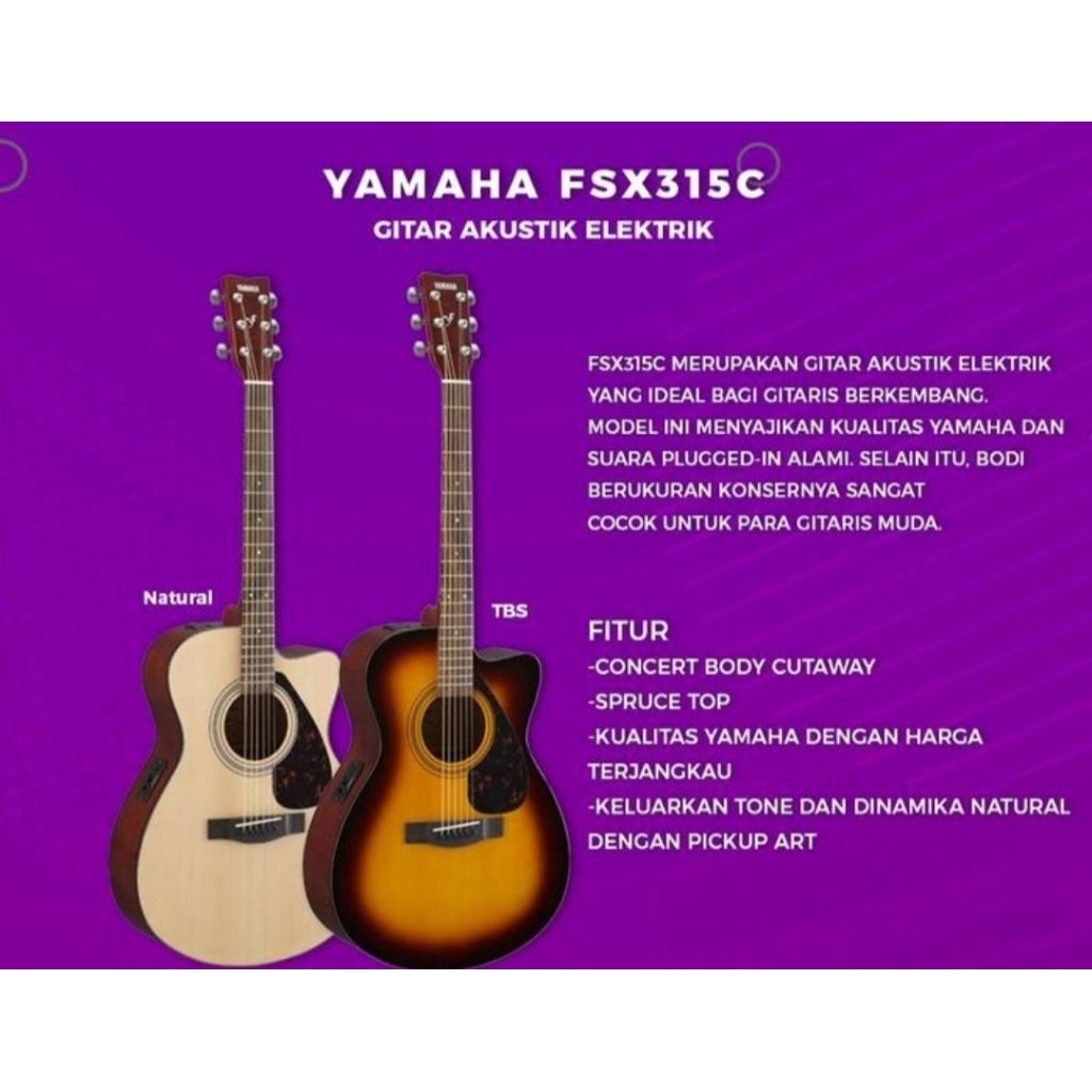 GITAR YAMAHA ORIGINAL FX310/FSX315C-NT/FSX315C-TBS ( FREE STRAP GITAR IMPORT & PICK GITAR)