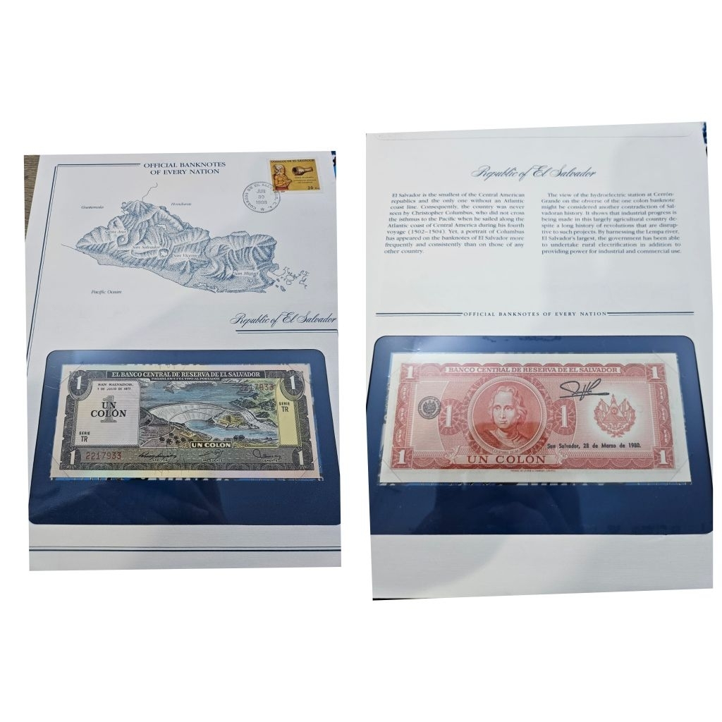 Koleksi Negara el salvador 1  Un colon 1988 + Folder Perangko Beserta Peta Kondisi UNC Gress Dijamin