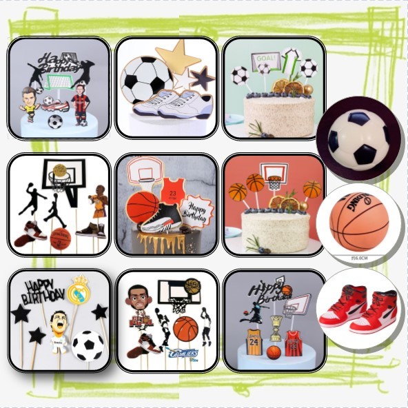 Topper hiasan bola sepakbola basket football ball cake kue ulangtahun ultah birthday boy ulang tahun