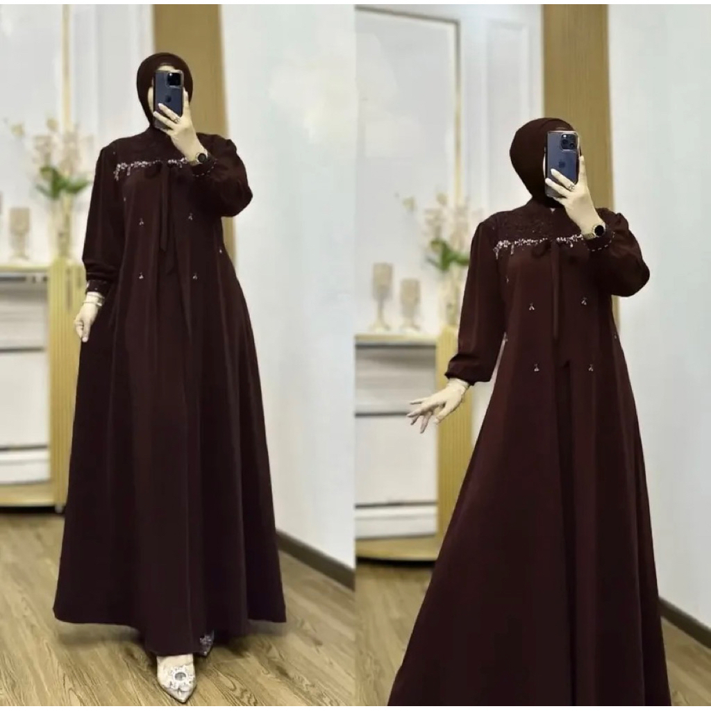 MAFIA DRESS GAMIS KEKINIAN BAHAN CERUTY BABYDOLL MIX BRUKAT APLIKASI PAYET MUTIARA TANGAN KANCING